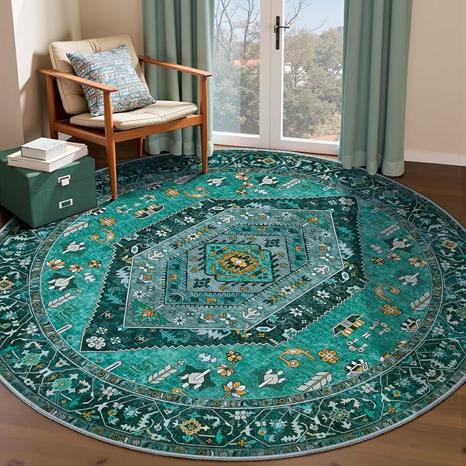 SERISSA Boho Round Area Rug, 5ft Washable Non-Slip Circle Rug, Ultra Soft by SERISSAHomeDecorCollection