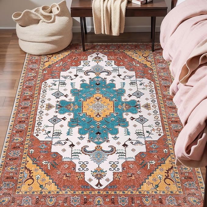 SERISSA Area Rug 3x5 Boho Orange Rugs by SERISSAHomeDecorCollection