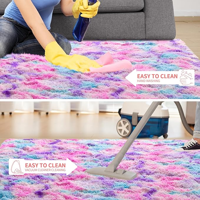 Tepook Soft Rainbow Rug for Girls Room 6x9 Feet, Cute Fluffy Girls Bedroom Area - Image 7