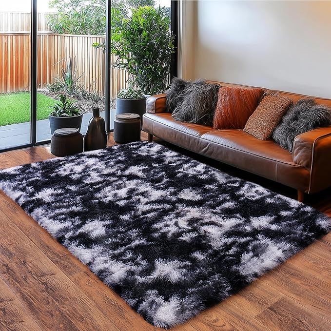 Black and White Rug for Living Room, 8x10 Area Rug for Bedroom, Bedside Indoor - Image 2