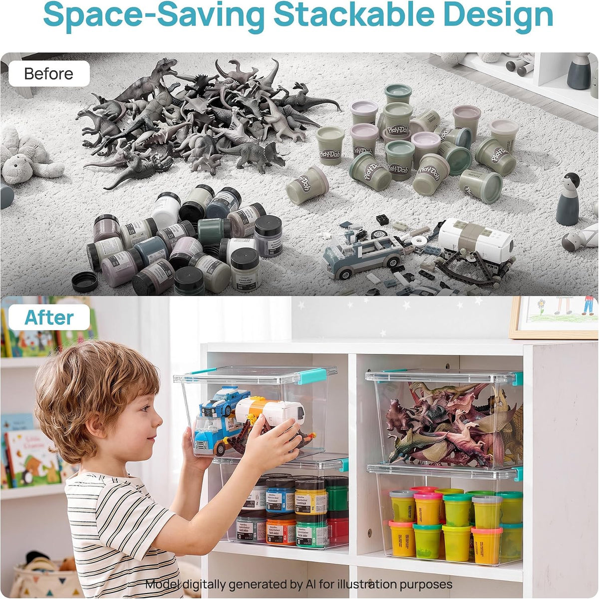 Vtopmart 4 Pack 5 Qt Clear Storage Bins with Lids for Toy & Craft Storage