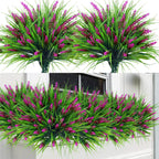 Sggvecsy 24 Bundles Artificial Plants Outdoor Faux Lavender Flowers Fake Monkey Grass UV Resistant Plastic Greenery Plants for Garden Home Porch Window Patio Hanging Planter Indoor Decor (White)