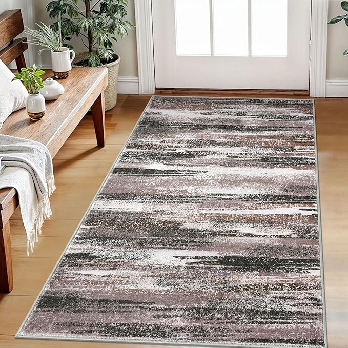 Lansny Modern Abstract Small Area Rug Indoor, Dark Light Brown White 3x5 by lansny
