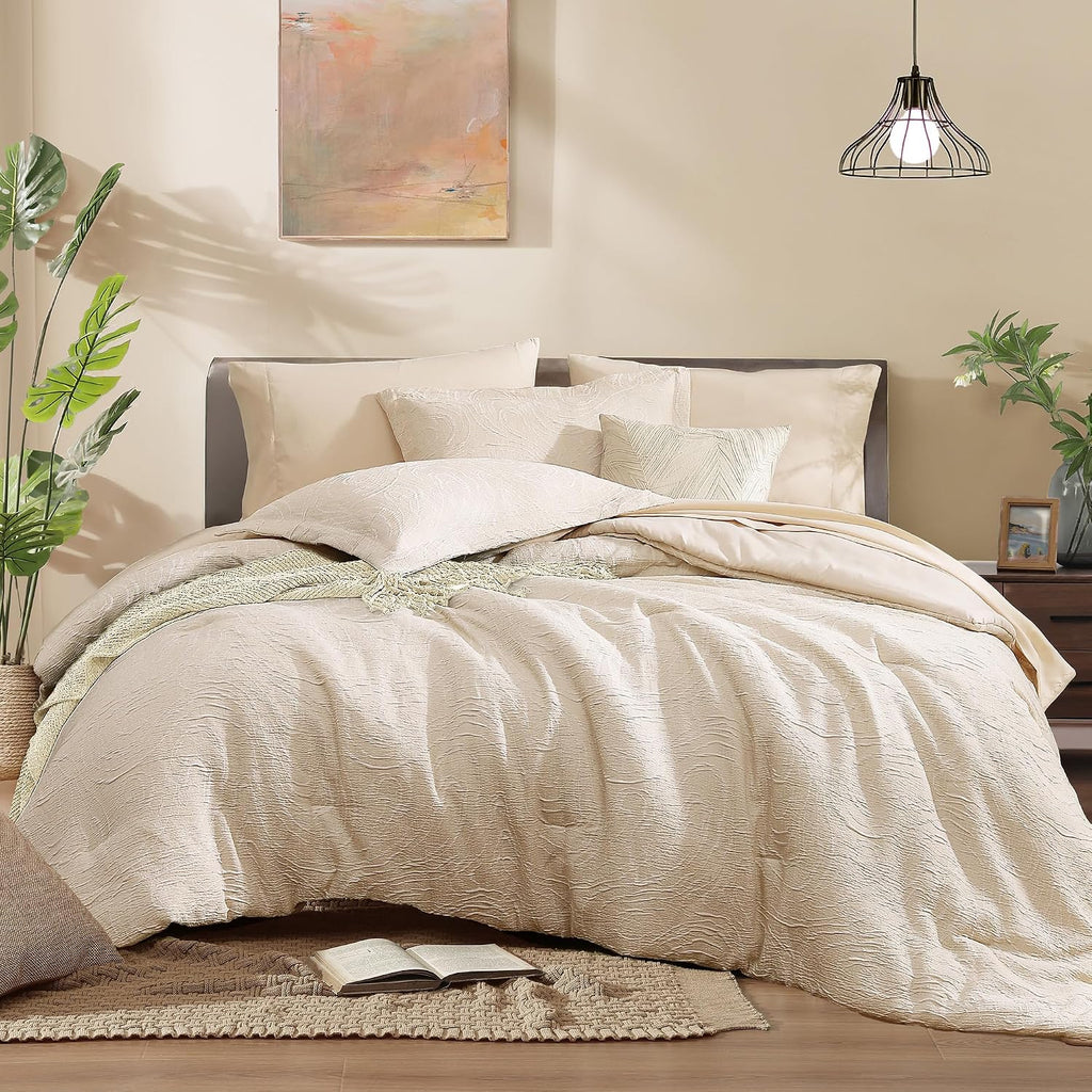 Monbix Queen Comforter Set 7 Pieces Birch Marble Bed in a Bag