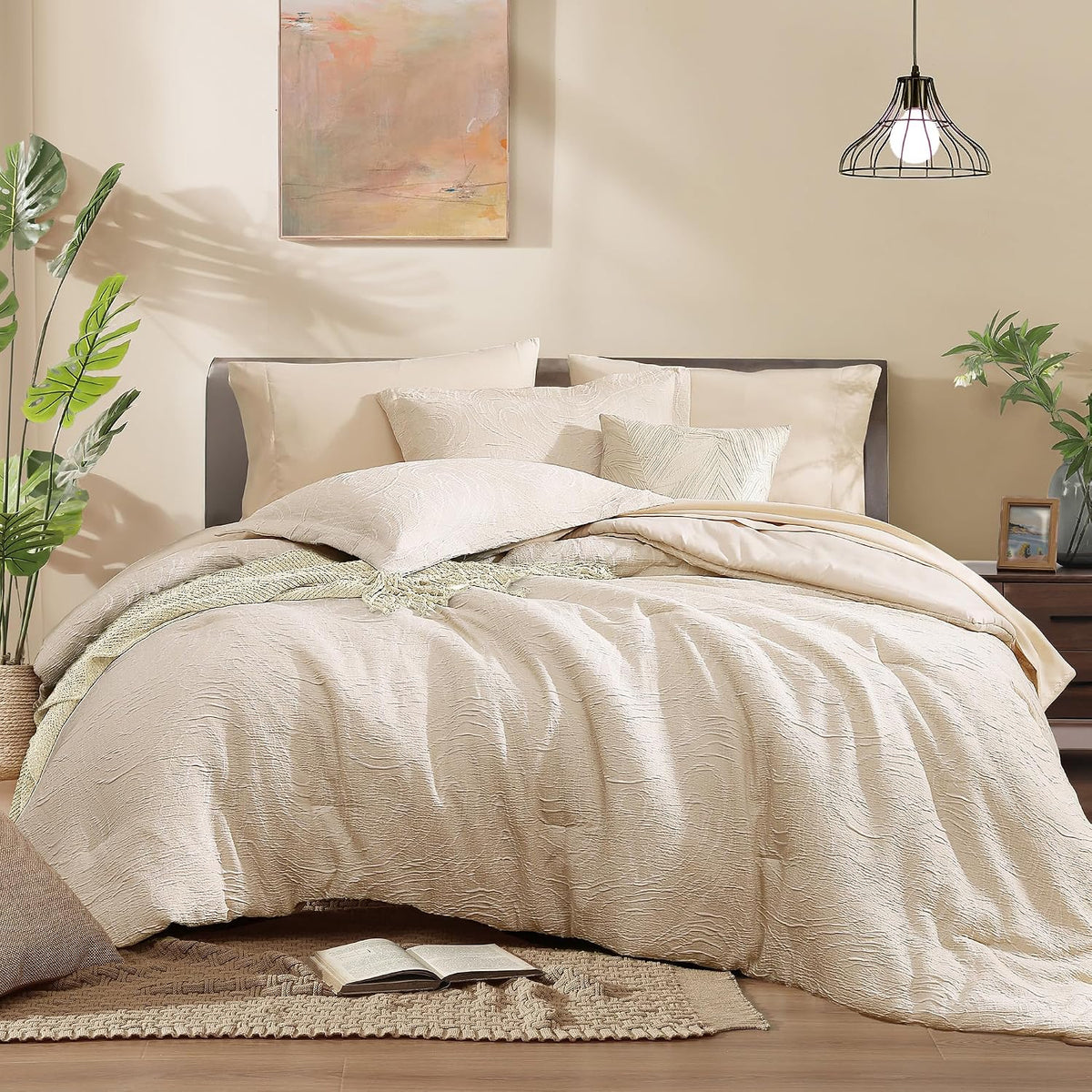Monbix Queen Comforter Set 7 Pieces Birch Marble Bed in a Bag