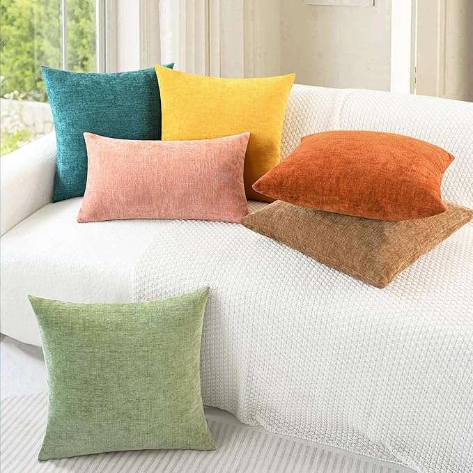 CaliTime Throw Pillow Covers Decorative 24 X 24 Inches Pack of 2 Cozy Chenille - Image 4