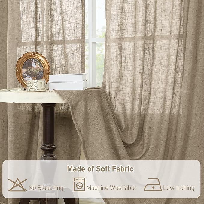 LAMIT Taupe Linen Curtains 90 Inch - Image 8