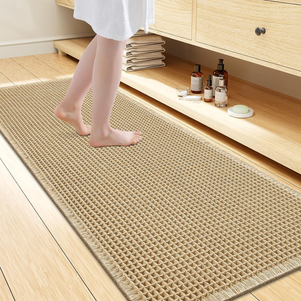 Smiry Waffle Bath Mat 60X24, Extra Soft Absorbent Bathroom Rugs, Brown
