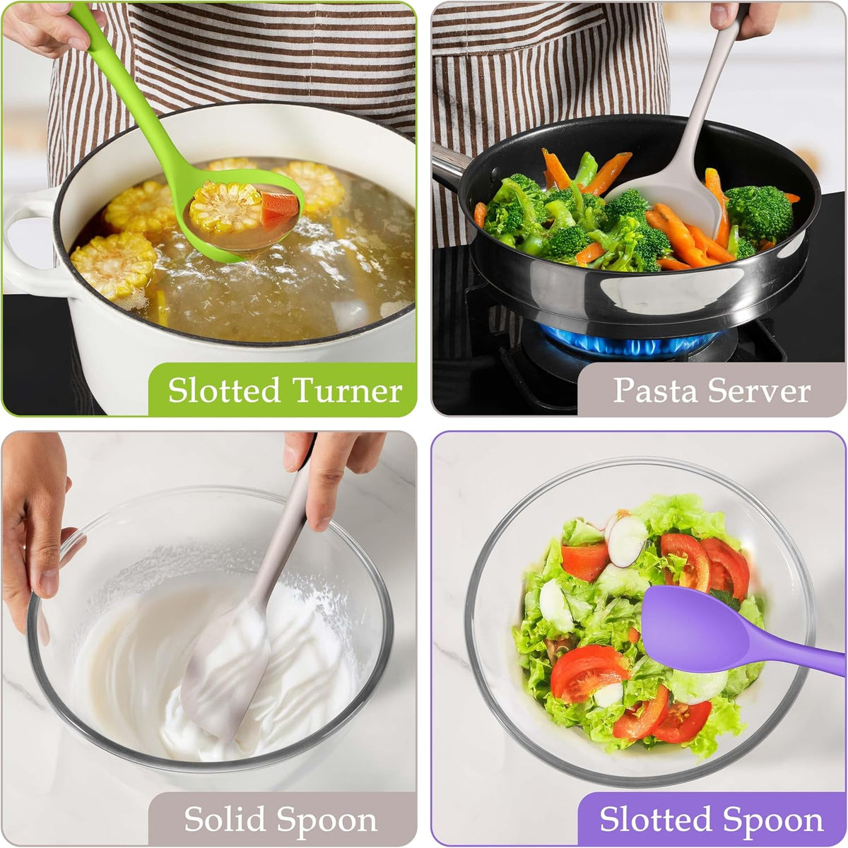 LIANYU Colorful Kitchen Cooking Utensils Set, 8Pcs Silicone Utensils Set