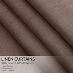 Nanspring Cappuccino Linen Curtains 84 Inch Length 2 Panels Set - Image 2