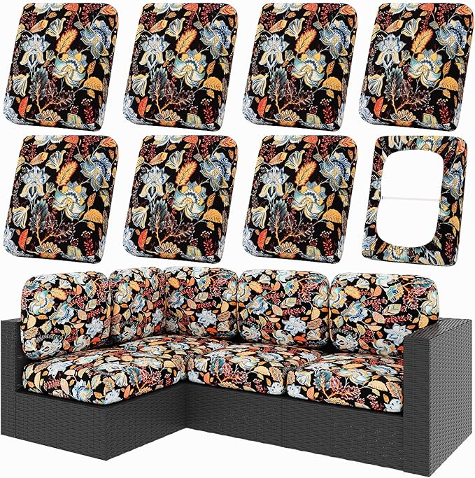 hyha 8Pcs Patio Cushion Covers, Stretch Outdoor Couch Cushion Covers Replacement by hyha