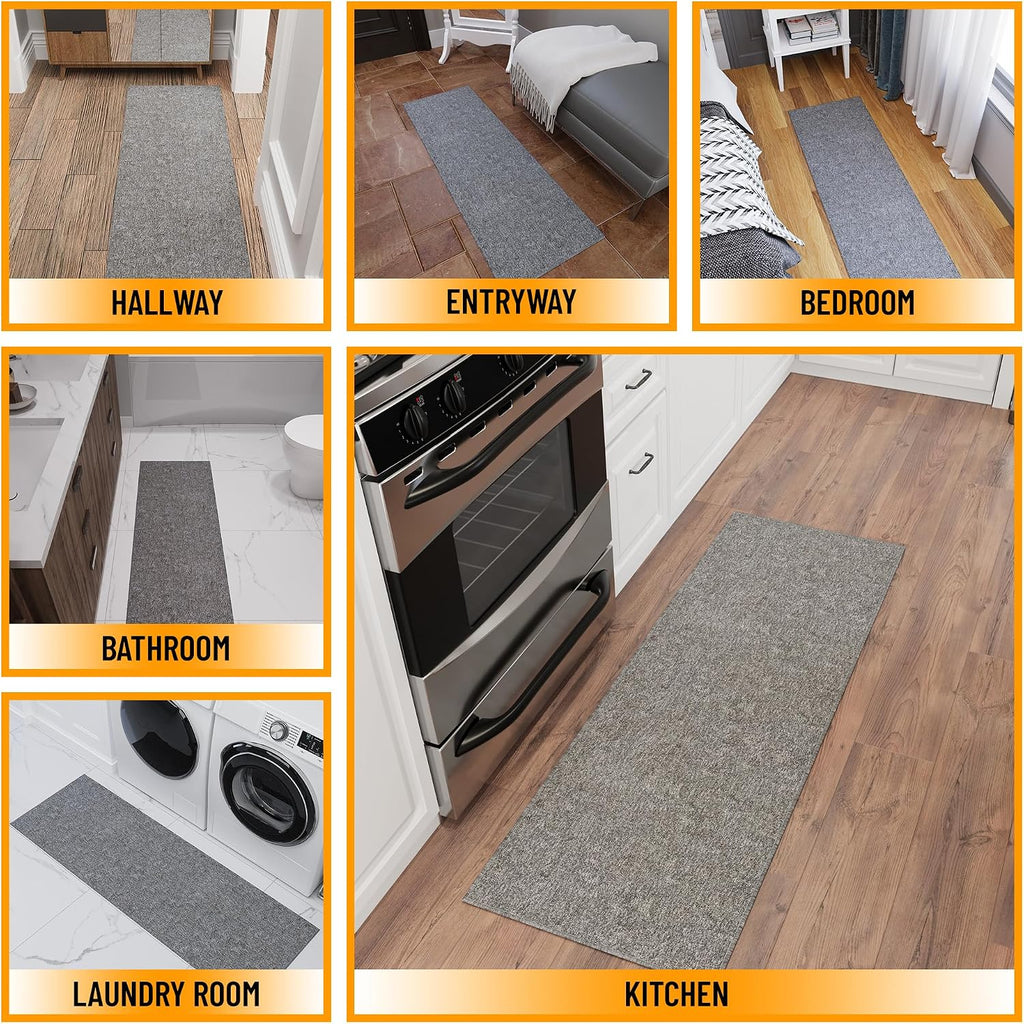 Ottomanson Door Mat Indoor Entryway Runner Rug – Non-Slip Durable Low-Pile Runner with Stain-Resistant Surface, 20" x 59", Gray