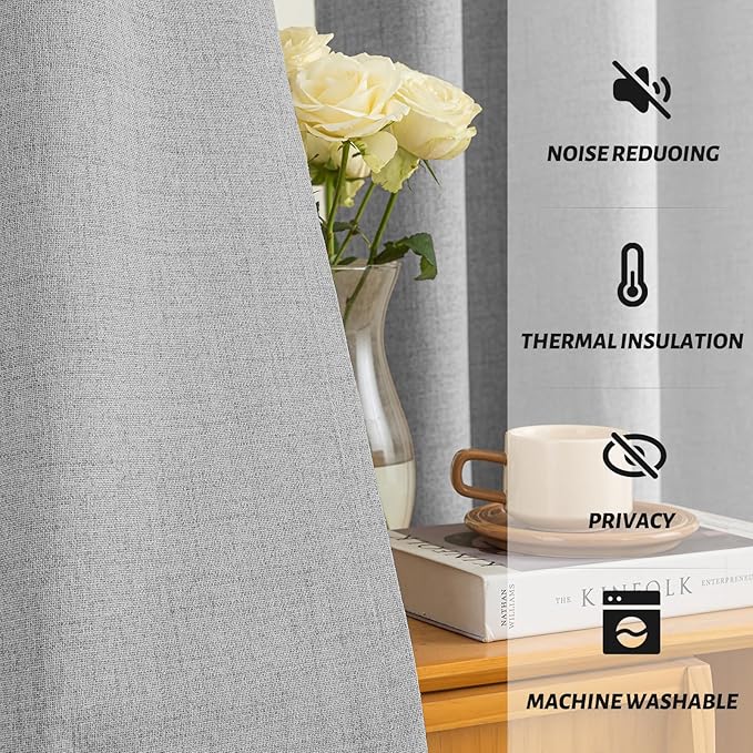 Yakamok Dove Grey Linen Curtains 100% Blackout 63 Inches Long, Room Darkening - Image 5