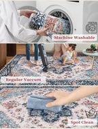 SERISSA Boho Washable Runner Rug, 2x5 Rug Non-Slip Vintage Blue Orange Hallway - Image 3