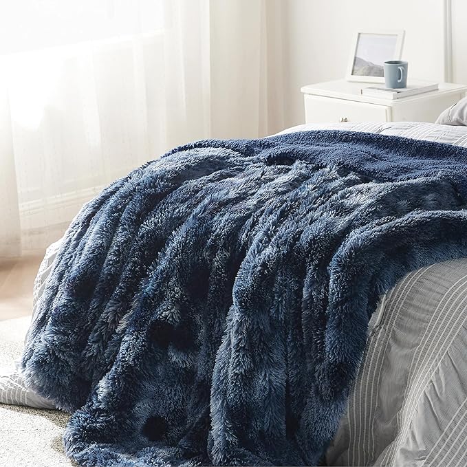 Bedsure GentleSoft Fluffy Navy Blue Throw Blanket, Tie Dye Blue Decor Navy Gifts - Image 5