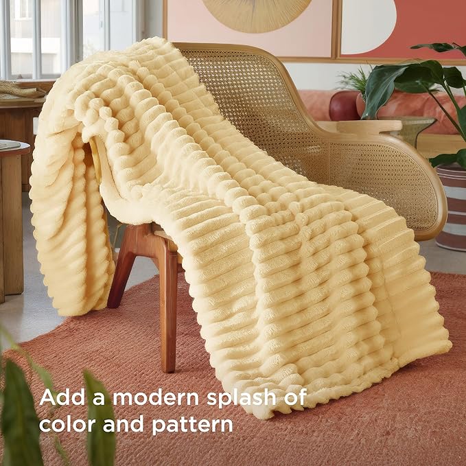 Bedsure GentleSoft Custard Yellow Fleece Twin Blanket - Image 3