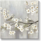 TAR TAR STUDIO White Flowers & Birds Canvas Wall Art - Unframed Nature Decor for Bedroom, Living Room, Office - 12"x12"