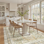 5x7 Area Rugs Green Orange Low Pile Indoor Washable Trendy Faded Style Rugs - Image 3