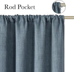 NICETOWN Mist Blue Faux Linen Room Darkening Rod Pocket Curtains 63 inch Length - Image 2