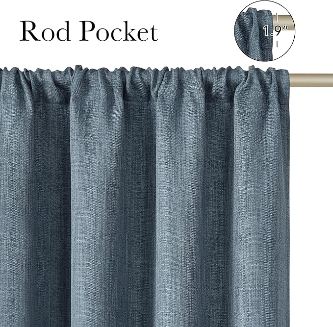 NICETOWN Mist Blue Faux Linen Room Darkening Rod Pocket Curtains 63 inch Length - Image 2