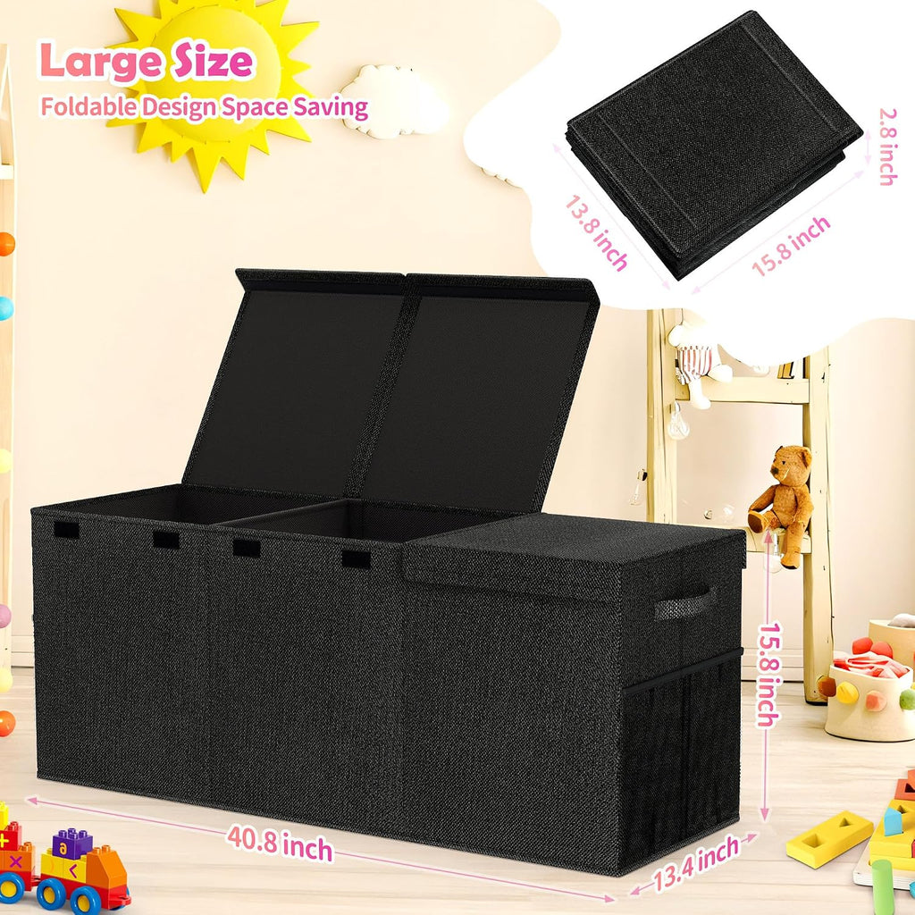 Extra Large Toy Box, Collapsible Toy Storage Organizer, 40"x16"x16", Black