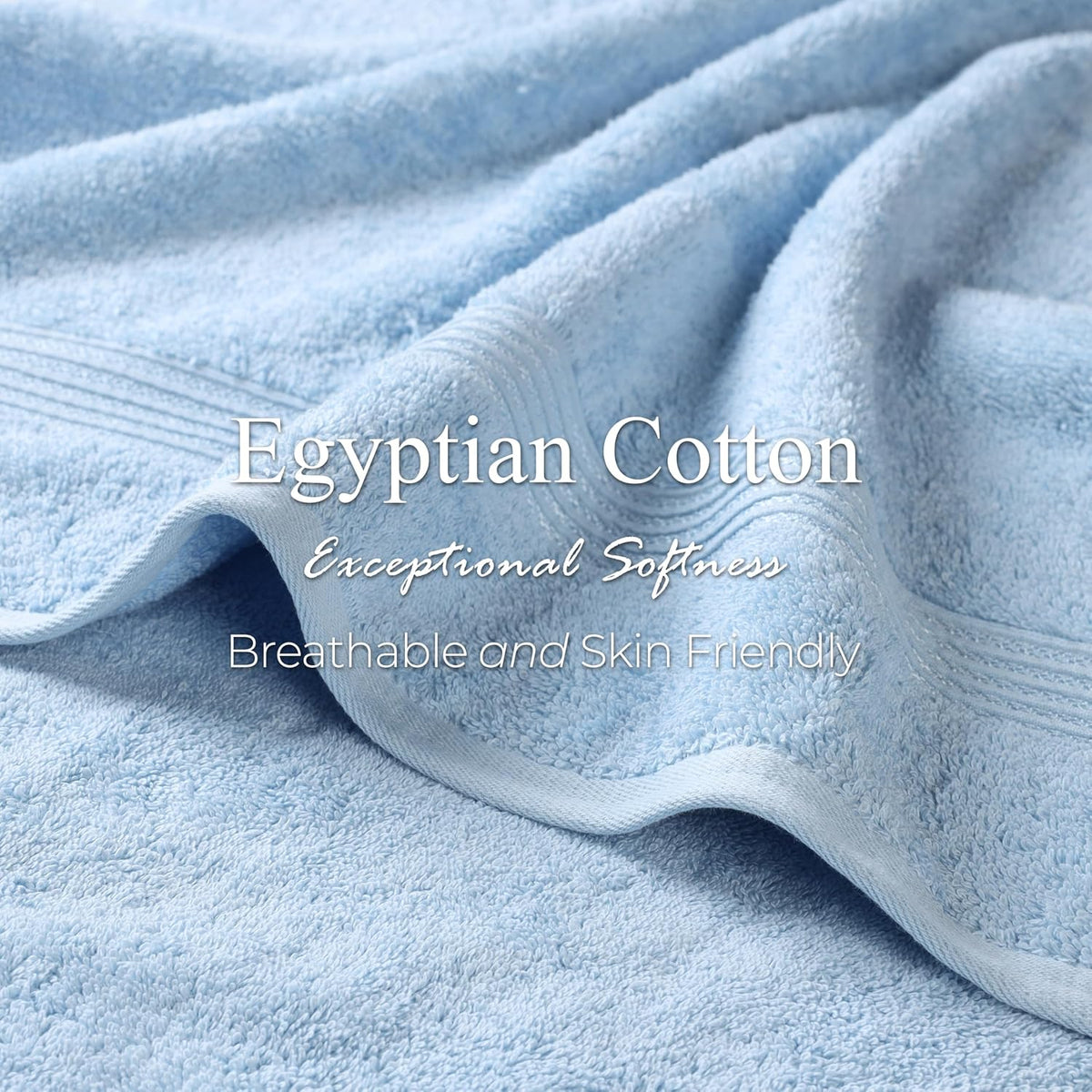 SUPERIOR Egyptian Cotton 6-Piece Towel Set, Bathroom Essentials, Towels for Bathroom, Apartment, Airbnb, Guest Bath, Face, Hand, Bath Towels, Washcloths, Absorbent, Fast Drying, Light Blue