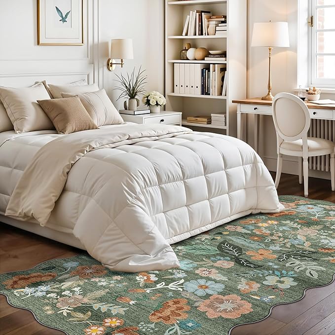 4x8 Washable Area Rug for Family: Stain Resistant Wide Floral Scalloped Kitchen - Image 4