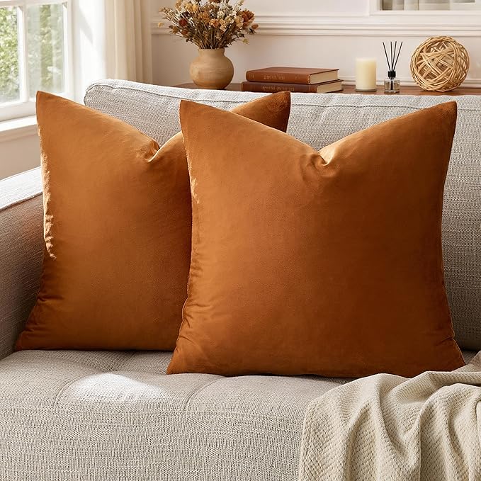 GIGIZAZA Dark Burnt Orange Pillow Covers 16x16 Throw Pillows Velvet Decorative - Image 5