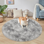 4x4 ft Tie Dye Grey Round Rug for Bedroom Room Fluffy Circle Rug Furry Carpet - Image 5