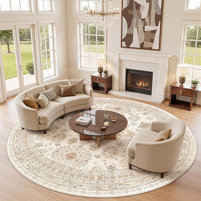 zesthome 8ft Round Rugs for Living Room, Non-Slip Washable Round Area Rugs by Zesthome