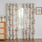 MYSKY HOME Floral Linen Curtains 84 inch Length 2 Panels Set Summer Flower Patterned Semi Sheer Light Filtering Privacy Farmhouse Grommet Drapes for Living/Dining Room, Yellow, W52 x L84, Pack-2