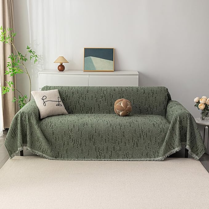 MYSKY HOME Boho Couch Cover Moss Green Sofa Covers - Image 2