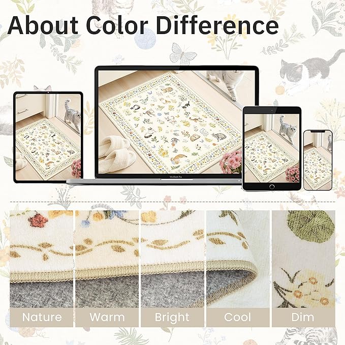Cat 5x7 Area Rugs for Living Room, Machine Washable Animal Floral Vintage Rug - Image 8