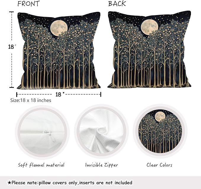 Rustic William Morris Night Moon Forest Green Decor Pillow Covers 18x18 Set of 2 - Image 2