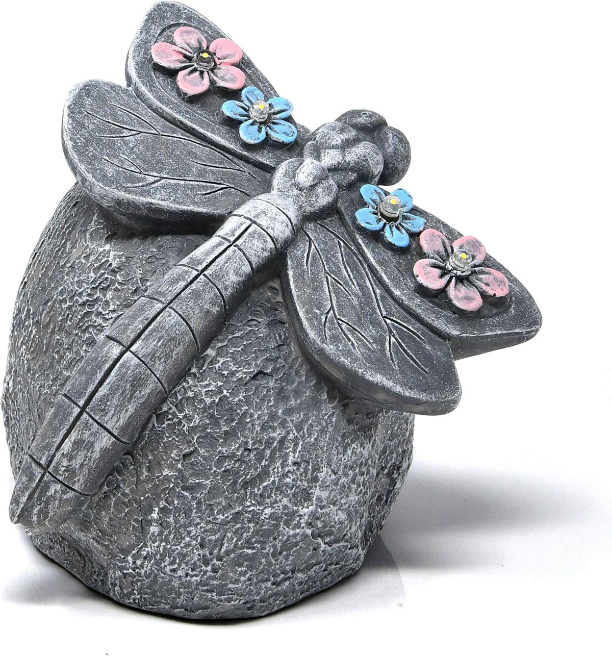 Solar Dragonfly LED Garden Statue, Lighted Dragonfly Rock Figurine
