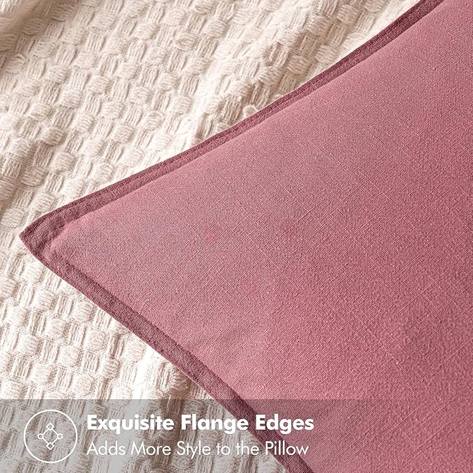 MIULEE Decorative Linen Pillow Covers 18x18 Inch Cranberry Red ​Boho Farmhouse​ - Image 2