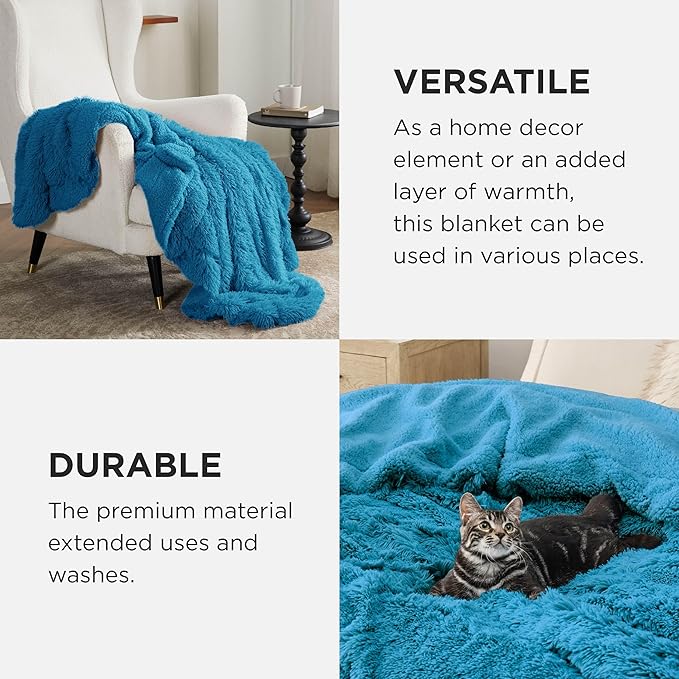 Bedsure GentleSoft Fluffy Bright Blue Throw Blanket Gifts - Image 4