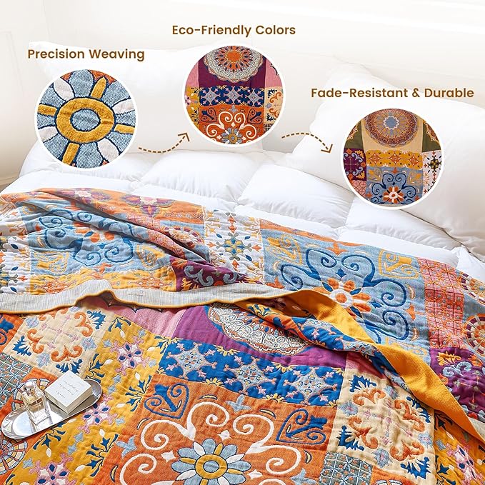 MSGKV Boho Throw Blanket for Couch 50"x60" 100% Cotton Blanket Spring - Image 3