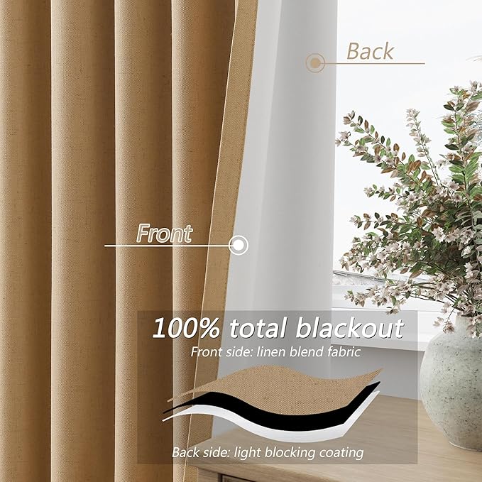 Guken 100% Blackout Linen Curtains 120 Inch Length 2 Panels Set - Image 4