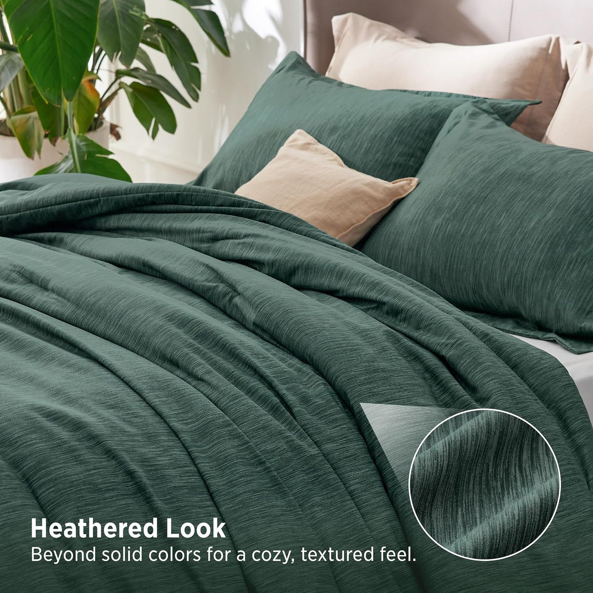 Bedsure Dark Green Queen Comforter Set, Cationic Dyed Bedding Set 3 Pcs