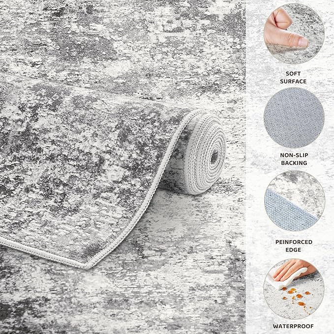 2x3 Entryway Area Rug: Washable Neutral Modern Abstract Small Rug - Image 6