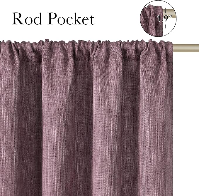 NICETOWN Greyish Purple Faux Linen Room Darkening Rod Pocket Curtains 63 inch - Image 2