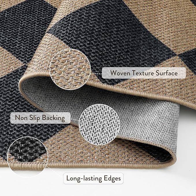 Lahome Colette Checkered Easy Jute Runner Rug, 2x8 Hallway Kitchen Runner Rug - Image 4