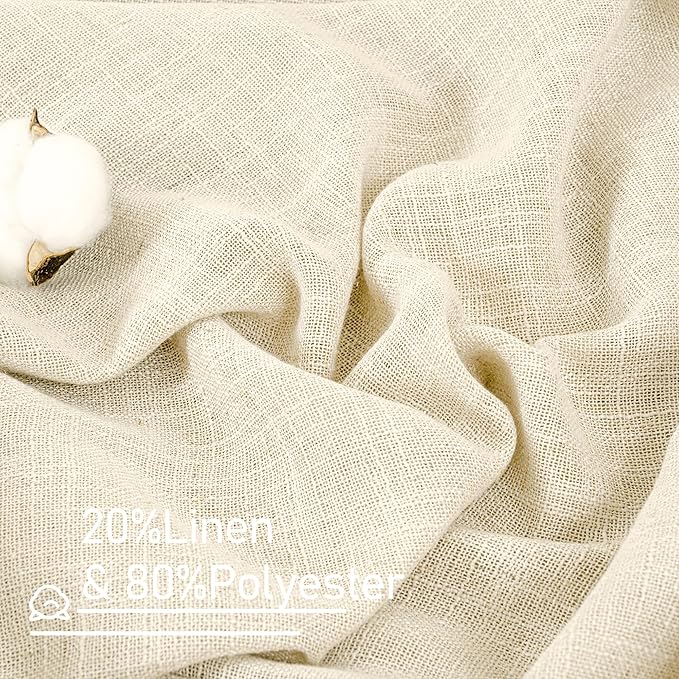 LAMIT Beige Linen Curtains for Living Room 2 Panels Set, 68 Inch Faux Linen - Image 3