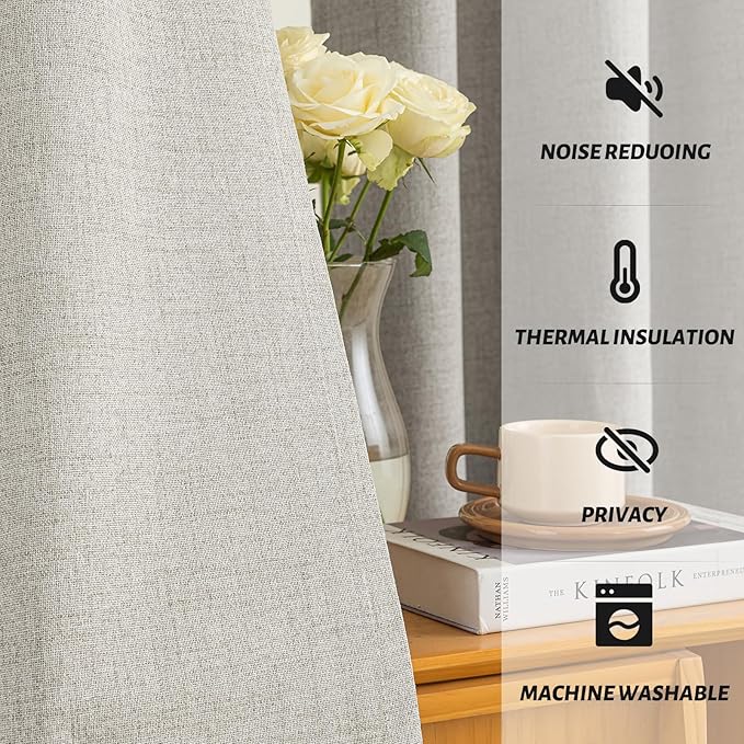 Yakamok Oatmeal Linen Curtains 100% Blackout 72 Inches Long, Room Darkening - Image 5