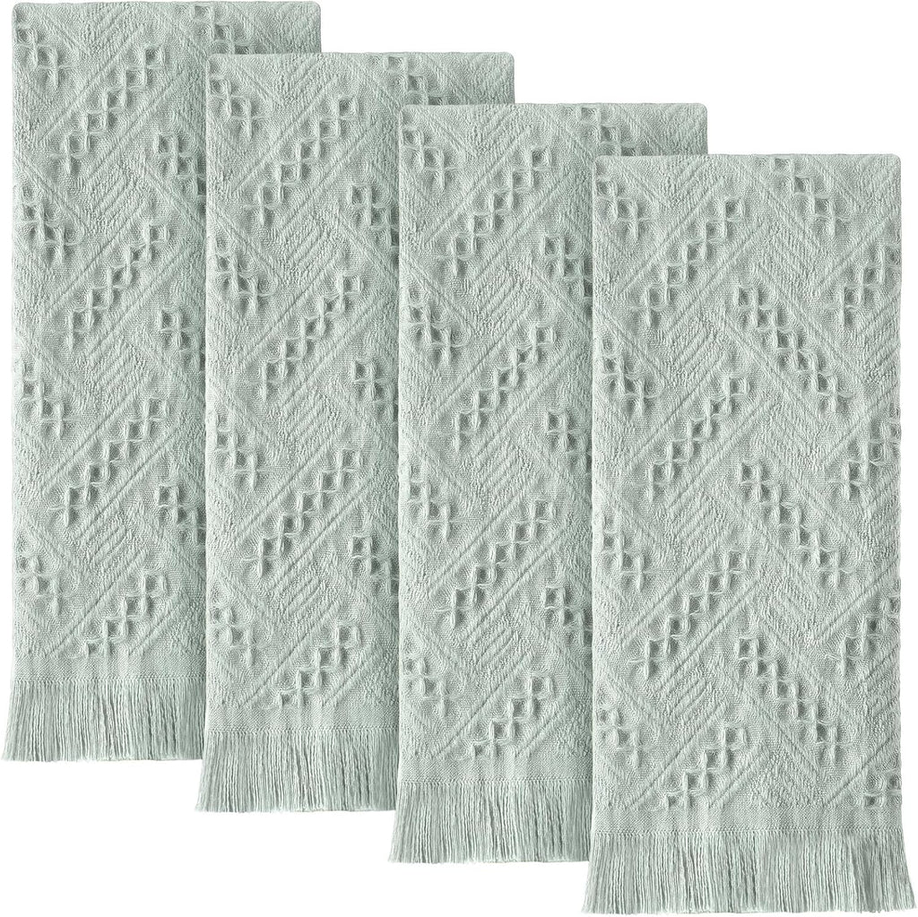 4 Pack Boho Hand Towel for Bathroom Kitchen, Mint Green