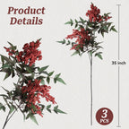 Artificial Flowers 35 Inch Artificial Nandina Berry Stem 3 Pcs Faux Flowers for Vase Realistic Sedum Spray for DIY Bouquet, Shower, Farmhouse, Mantel, Home Decor(Burgundy)