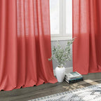Nanspring Watermelon Red Linen Curtains 84 Inch Length 2 Panels Set, Back Tab - Image 6