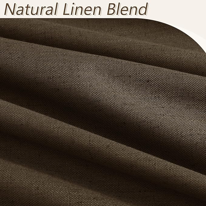 Guken Chocolate 100% Blackout Linen Curtains 102 Inch Length 2 Panels Set - Image 3