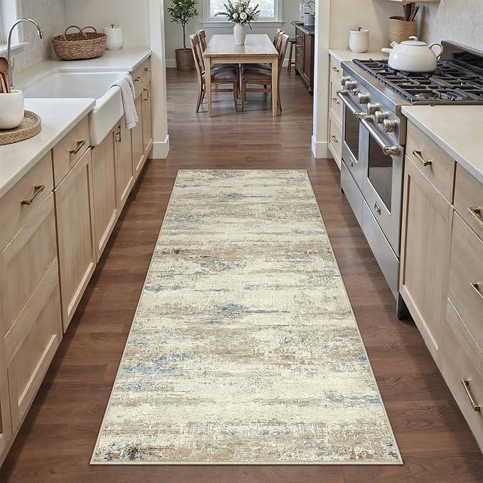 2x6 Runner Rug Washable Beige Brown Abstract Modern Neutral Hallway Carpet Non by PureCozy